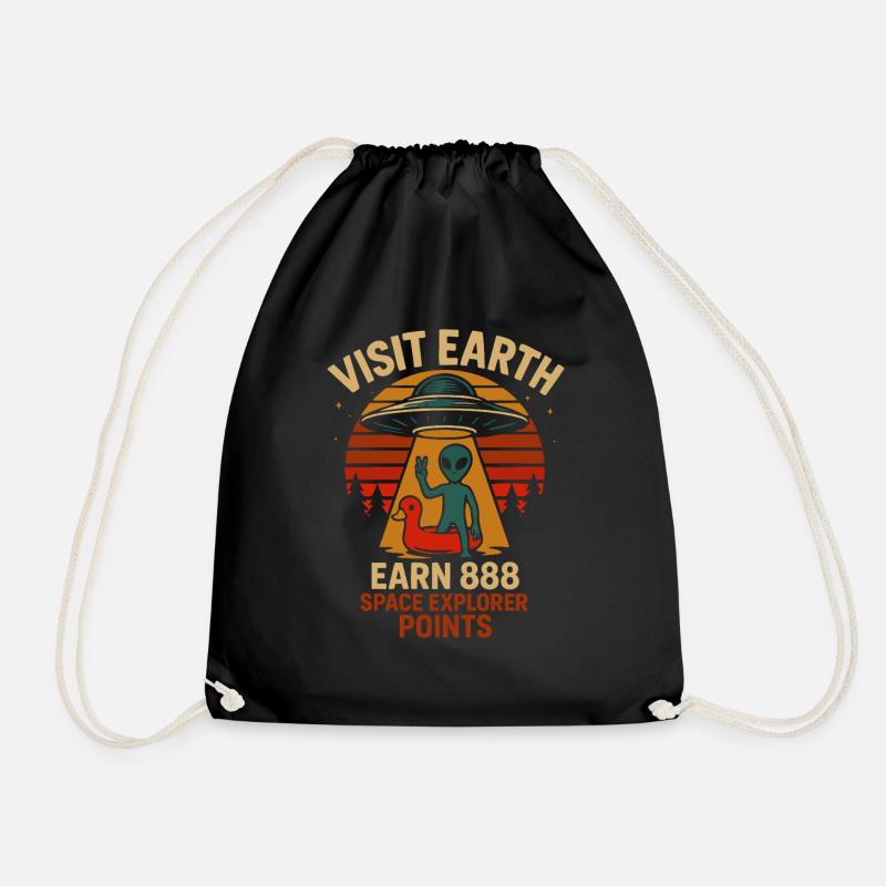 Visit earth alien humor 888 explorer points shirt - Drawstring Bag - black