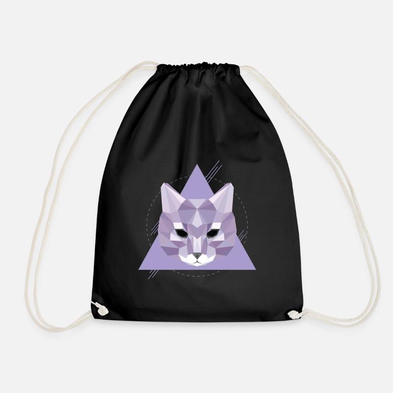 Geometrische Katze | Low Poly Katzenkopf Geschenk - Turnbeutel - Schwarz