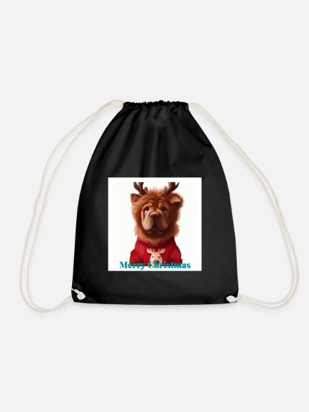 Sweet Chow Chow in a Christmas reindeer sweater. - Drawstring Bag - black