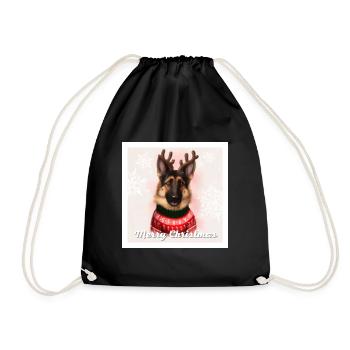 Cute German Shepherd Dog in a Christmas sweater. - Drawstring Bag - black - Front