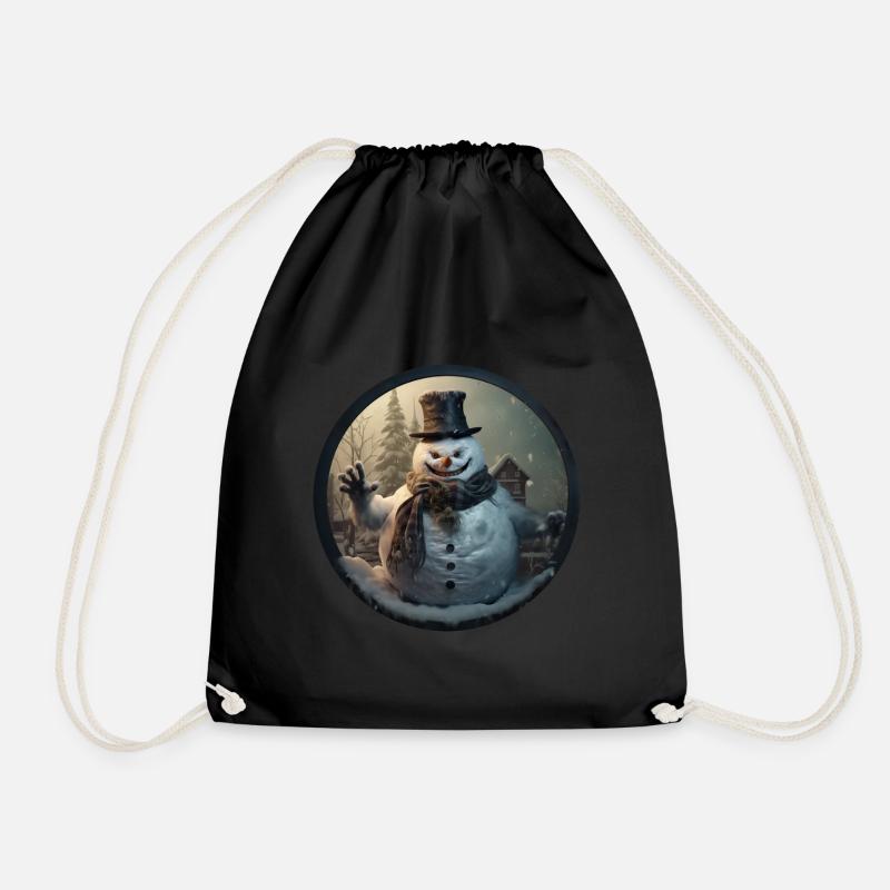 Snowman - Drawstring Bag - black