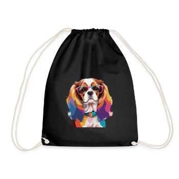 Cavalier King Charles Spaniel Dog Glasses - Drawstring Bag - black - Front