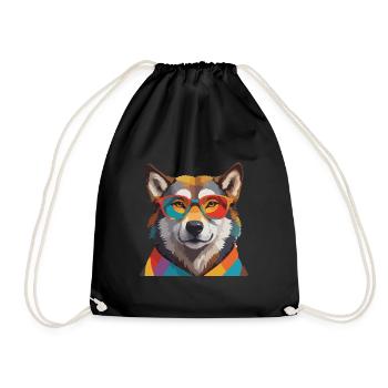 Wolf Cool mit Brille Bunt - Turnbeutel - Schwarz - Vorne