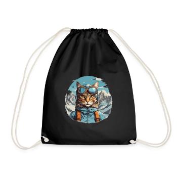 Katze Cartoon in Bergen Cool - Turnbeutel - Schwarz - Vorne
