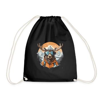 Moose Cool In The Mountains With Sunglasses - Drawstring Bag - black - Front