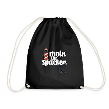 Moin ihr Spacken - Leuchtturm & Anker Geschenk - Turnbeutel - Schwarz - Vorne