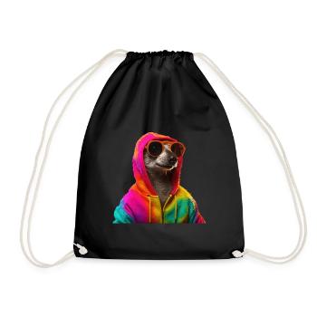 Suricate avec lunettes de soleil Animaux colorés et cool - Sac de sport léger - noir - Devant