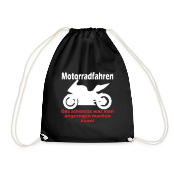 Motorrad für Biker / Motorradfahrer mit Spruch - Turnbeutel - Schwarz - Vorne