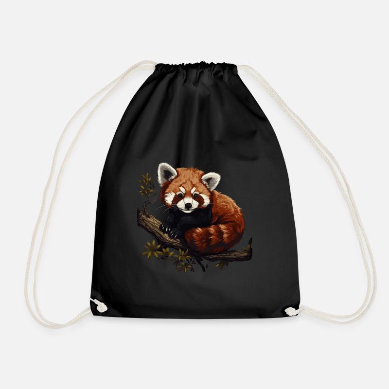 Red Panda Cat Bear Red Panda Baby - Drawstring Bag - black