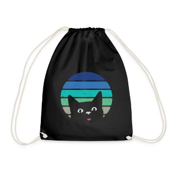 Cheeky black cat retro vintage - Drawstring Bag - black - Front