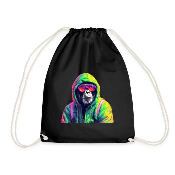 Chimpanzee with Sunglasses Colorful Cool Monkey - Drawstring Bag - black - Front