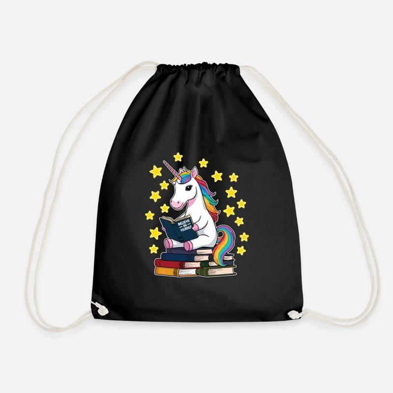 Einhorn Lesen Unicorn - Turnbeutel - Schwarz
