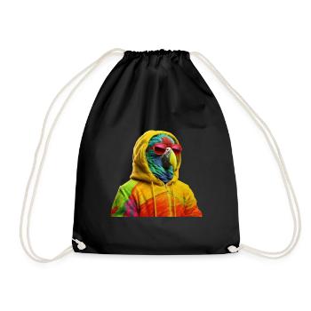 Parrot with Sunglasses Colorful Cool Parrots - Drawstring Bag - black - Front