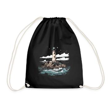 Lighthouse Coast Sea Sea Ocean Baltic Sea North Sea - Drawstring Bag - black - Front