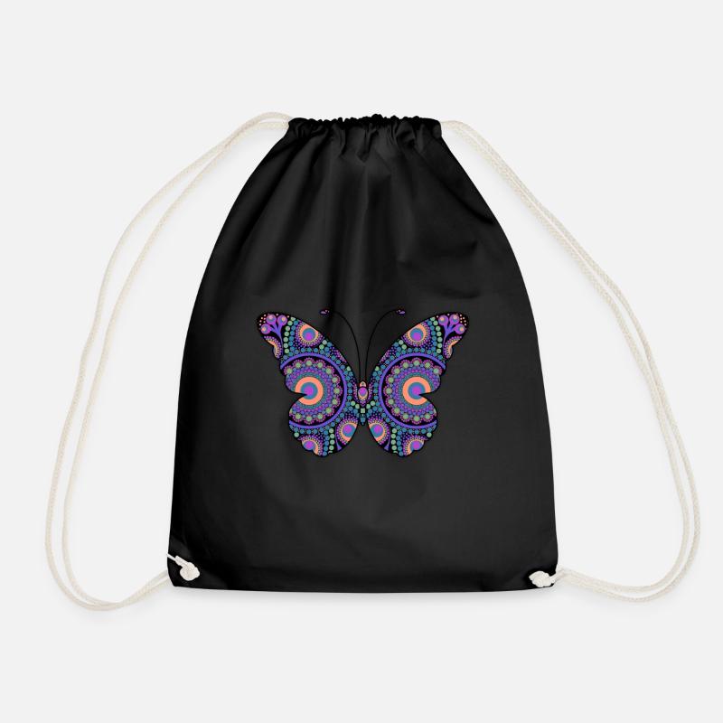 Schmetterling Regenbogen Mandala - Turnbeutel - Schwarz