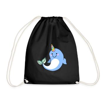Kawaii narwhal unicorn - Drawstring Bag - black - Front