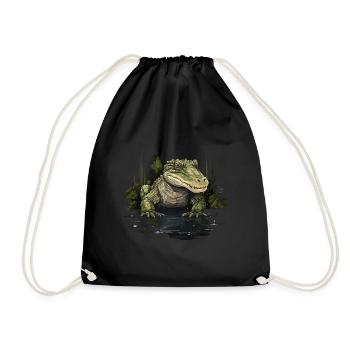 Krokodil Alligator Kaiman Reptil - Turnbeutel - Schwarz - Vorne