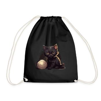 Mignon bébé chat avec boule de chaton de laine - Sac de sport léger - noir - Devant