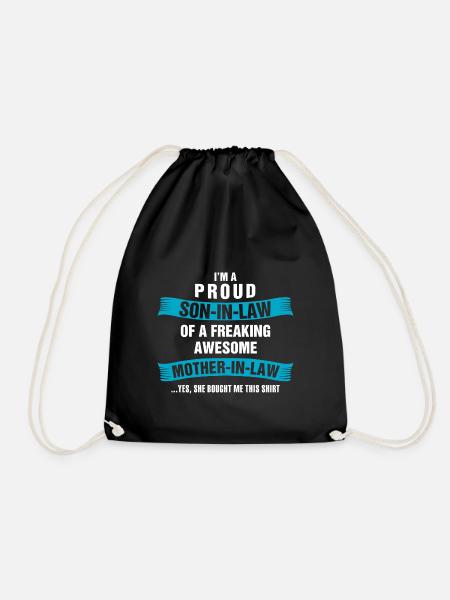 Funny Son in Law Birthday Christmas Awesome Mother - Drawstring Bag - black