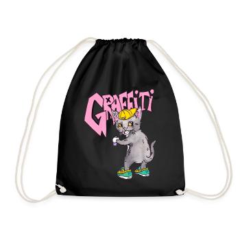 Graffiti Cat - Drawstring Bag - black - Front
