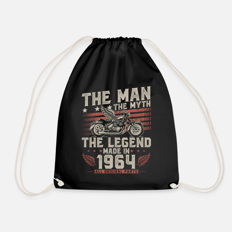 1964 Vintage Man Myth Legend Motorcycle - Drawstring Bag - black