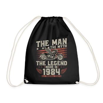 1984 Vintage Man Myth Legend Motorcycle - Drawstring Bag - black - Front