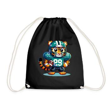 Cute American Football Player Tiger - Drawstring Bag - black - Front