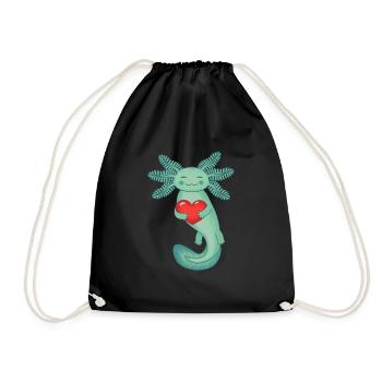 Axolotl vert foncé tenant un cœur rouge - Sac de sport léger - noir - Devant