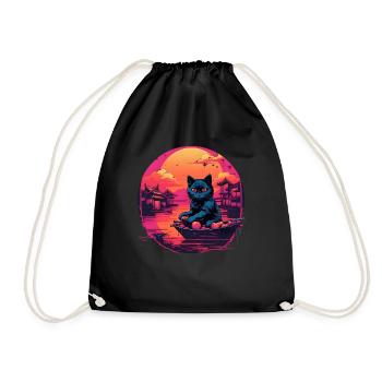 Synthwave black Cat - Sac de sport léger - noir - Devant