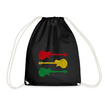 Guitars with reggae colors in vintage grunge style - Drawstring Bag - black - Front