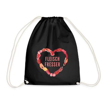 Fleisch Fresser Design Meat Fisch Wurst Herz - Turnbeutel - Schwarz - Vorne