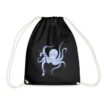Funny cartoon octopus octopus ocean sea gift - Drawstring Bag - black - Front