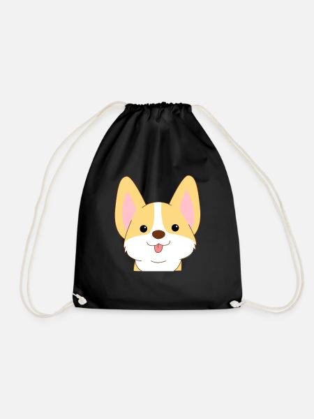 sweet corgi - Drawstring Bag - black