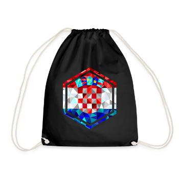 Croatia Flag Hexagon Low Poly Diamond Style - Drawstring Bag - black - Front