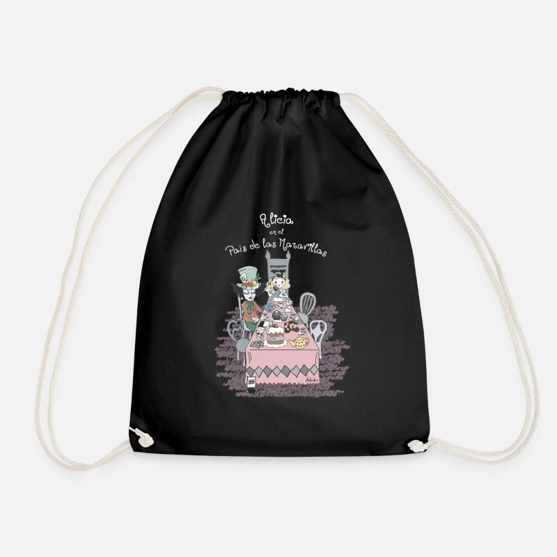 Alice white text - Drawstring Bag - black