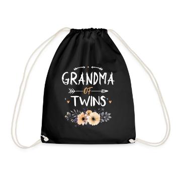 Grandma Of Twins Funny Floral Saying Gift for Her - Drawstring Bag - black - Front