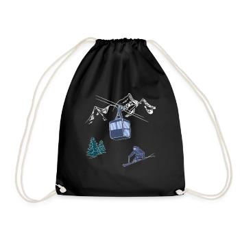 Powder to The People Ski Lift Scene Skier on Slope - Drawstring Bag - black - Front