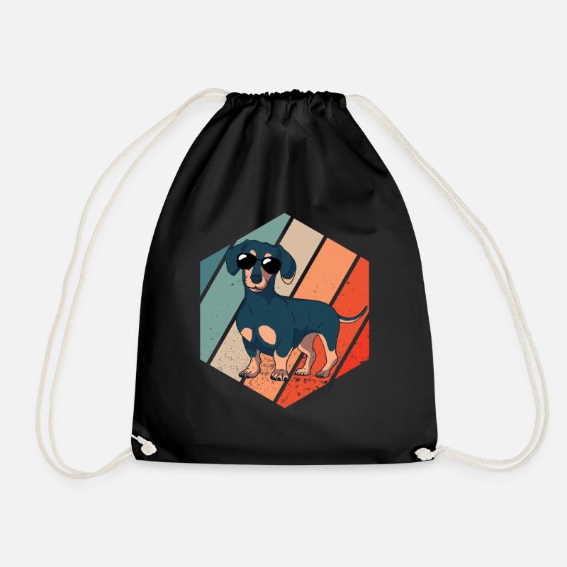 Dackel Dachshund Teckel Retro Motiv - Turnbeutel - Schwarz