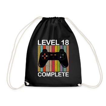 Level 18 Complete - 18. Geburtstag Gamer - Turnbeutel - Schwarz - Vorne