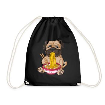 pug eating ramen - Drawstring Bag - black - Front