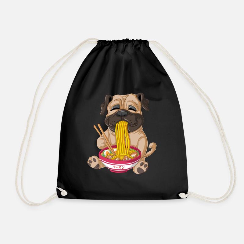 Mops isst Ramen - Turnbeutel - Schwarz