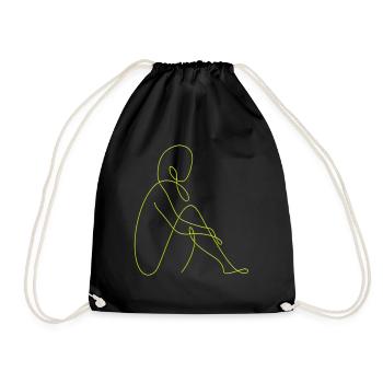 Line art female silhouette Female faces face - Drawstring Bag - black - Front