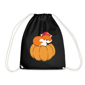 Pumpkin Thanksgiving Fall Cute Fox - Drawstring Bag - black - Front