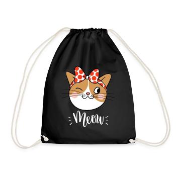 Cute Kawaii Funny Cat Saying Meow - Drawstring Bag - black - Front
