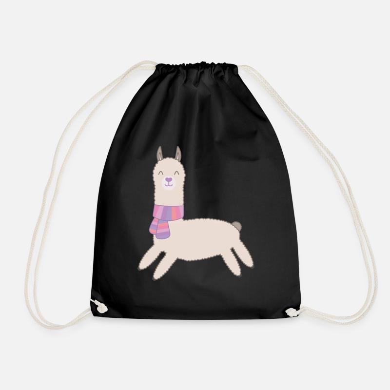 cute alpaca - Drawstring Bag - black