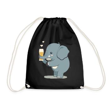 Cute elephant drinks a big glass of beer - Drawstring Bag - black - Front
