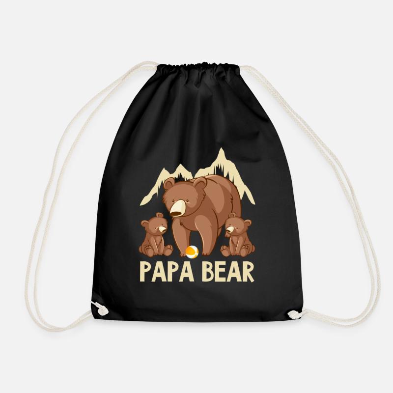 Father'S Day Papabear Papa Funny Retro Vintage Dad - Drawstring Bag - black