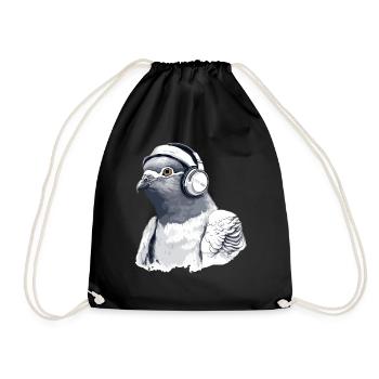 Zaki the audiophile pigeon - Drawstring Bag - black - Front