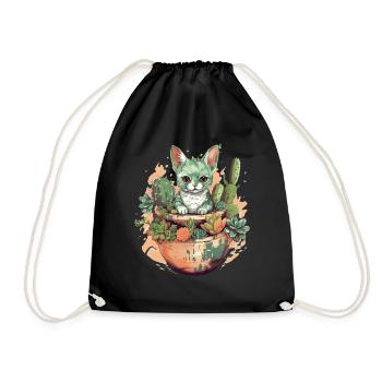 Cat in teracotta pot with cactus - Drawstring Bag - black - Front