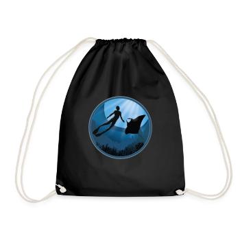Diver with Manta Ray - Drawstring Bag - black - Front